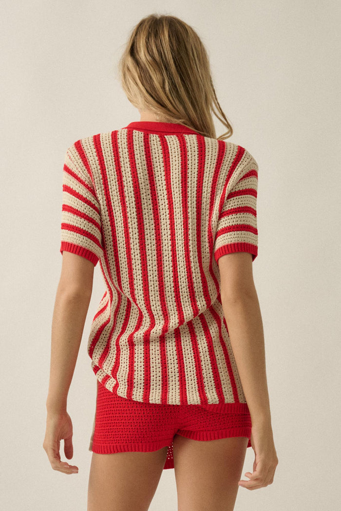 Day in the Sun Striped Crochet-Knit Camp Shirt - ShopPromesa