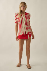 Day in the Sun Striped Crochet-Knit Camp Shirt - ShopPromesa