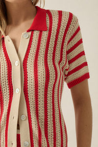 Day in the Sun Striped Crochet-Knit Camp Shirt - ShopPromesa