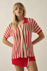 Day in the Sun Striped Crochet-Knit Camp Shirt - ShopPromesa
