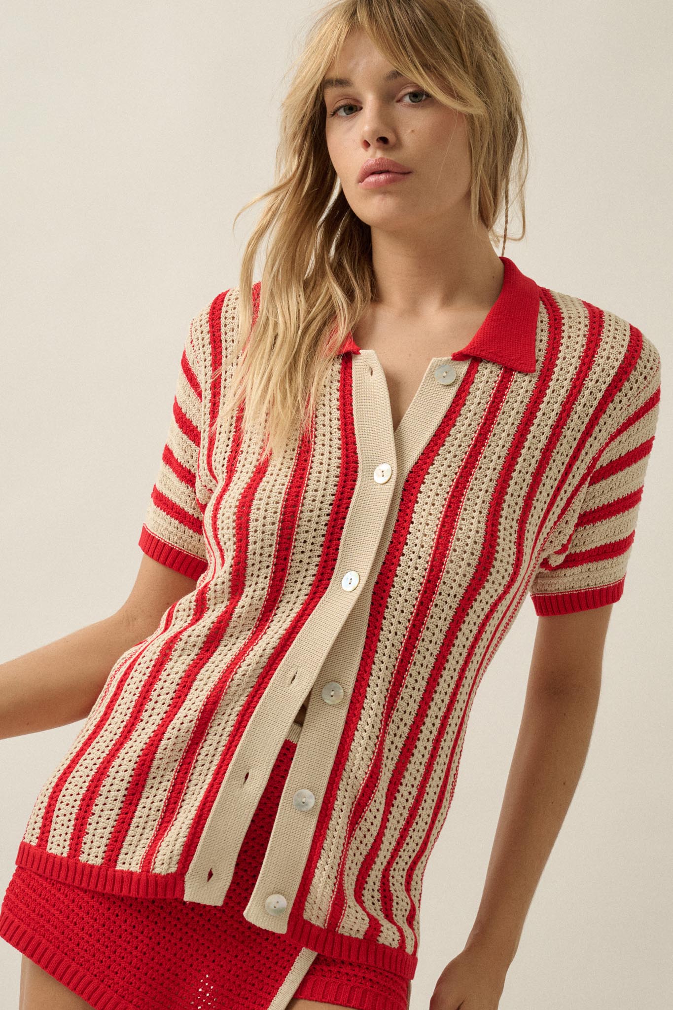 Day in the Sun Striped Crochet-Knit Camp Shirt - ShopPromesa