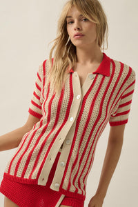Day in the Sun Striped Crochet-Knit Camp Shirt - ShopPromesa