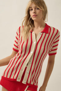 Day in the Sun Striped Crochet-Knit Camp Shirt - ShopPromesa