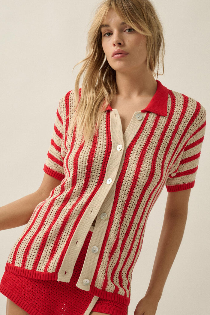 Day in the Sun Striped Crochet-Knit Camp Shirt - ShopPromesa