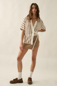 Day in the Sun Striped Crochet-Knit Camp Shirt - ShopPromesa