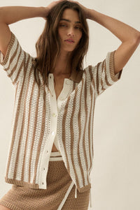 Day in the Sun Striped Crochet-Knit Camp Shirt - ShopPromesa