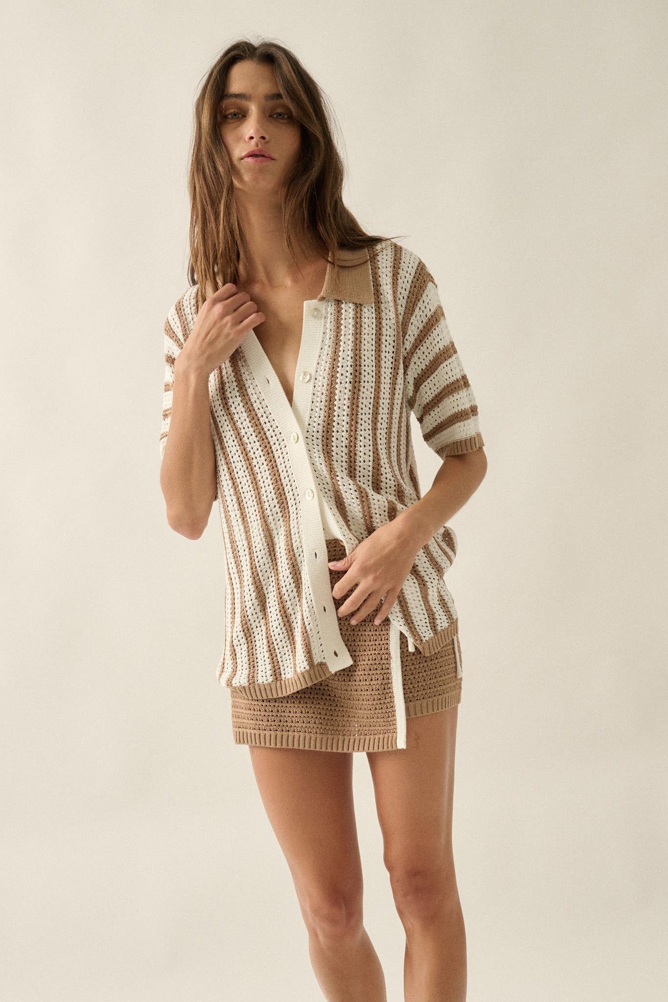 Day in the Sun Striped Crochet-Knit Camp Shirt - ShopPromesa