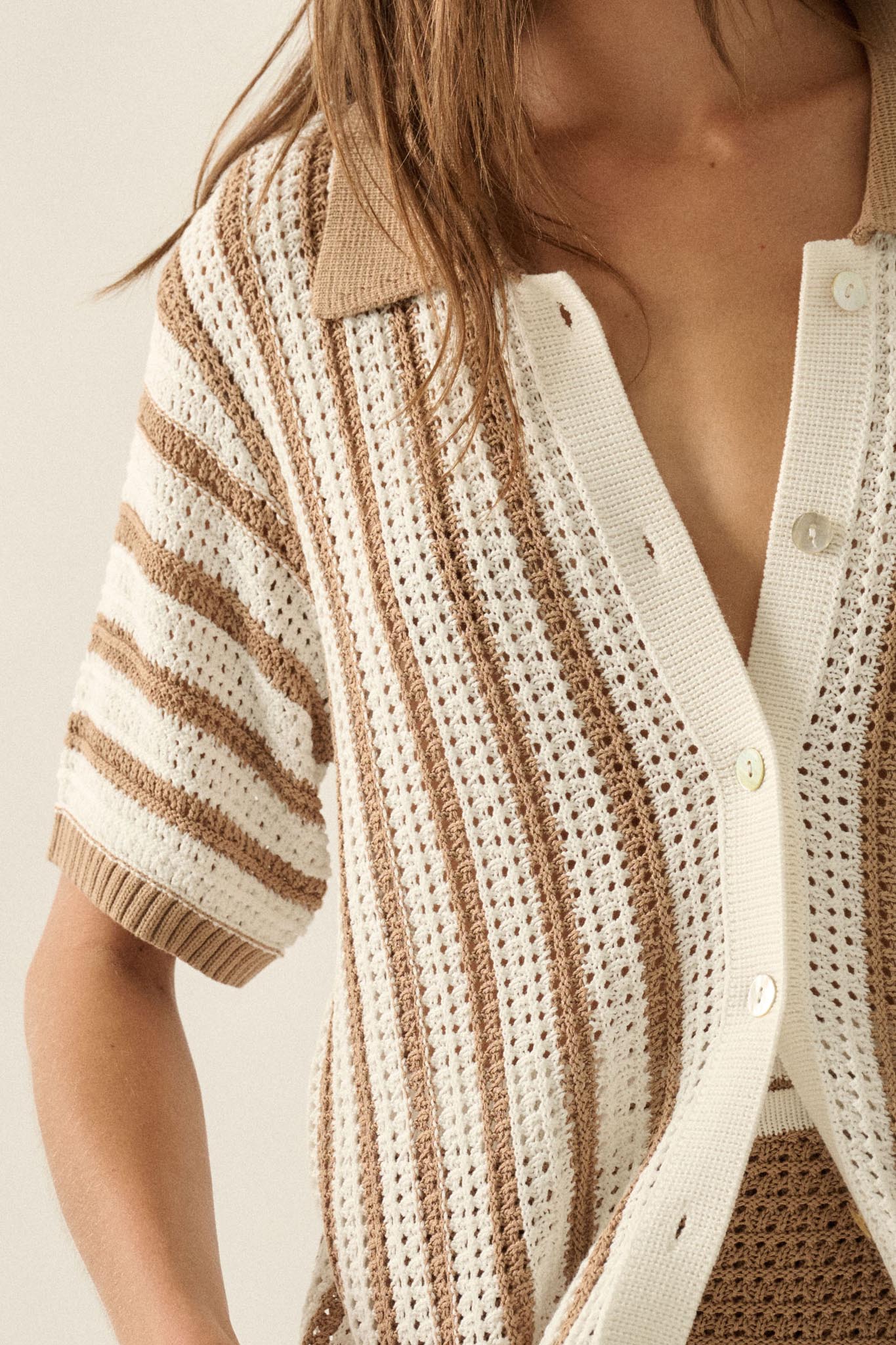 Day in the Sun Striped Crochet-Knit Camp Shirt - ShopPromesa