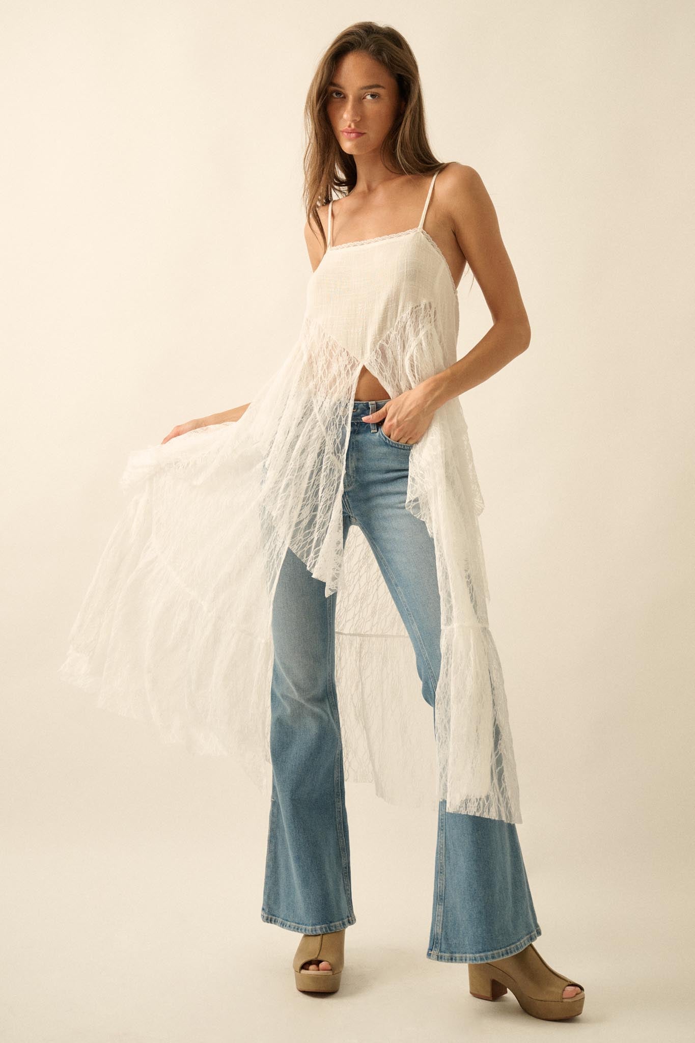 Whispering Winds Sheer Lace Flyaway Maxi Top - ShopPromesa
