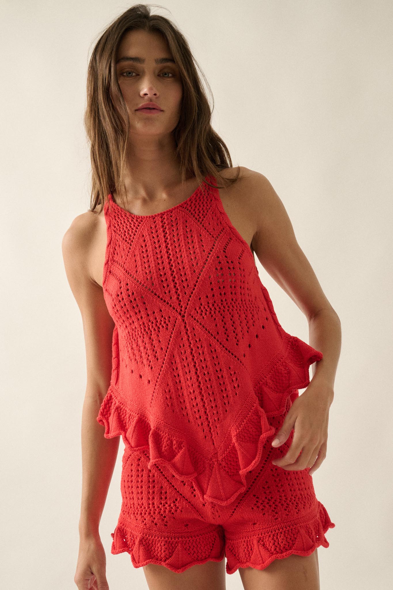 Crochet All Day Crochet-Knit Ruffle Tank Top - ShopPromesa