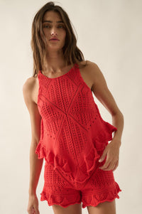 Crochet All Day Crochet-Knit Ruffle Tank Top - ShopPromesa