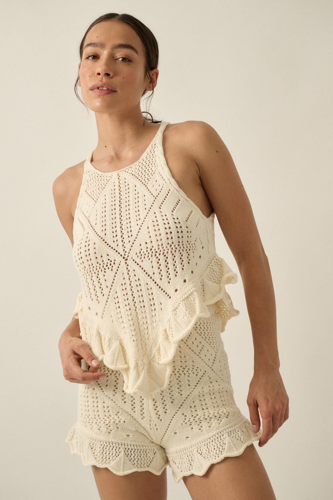 Crochet All Day Crochet-Knit Ruffle Tank Top - ShopPromesa