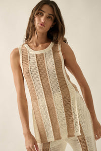 Sooner or Later Striped Crochet-Knit Tunic Tank Top - ShopPromesa