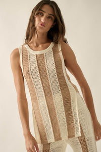 Sooner or Later Striped Crochet-Knit Tunic Tank Top - ShopPromesa