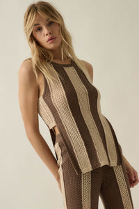 Sooner or Later Striped Crochet-Knit Tunic Tank Top - ShopPromesa