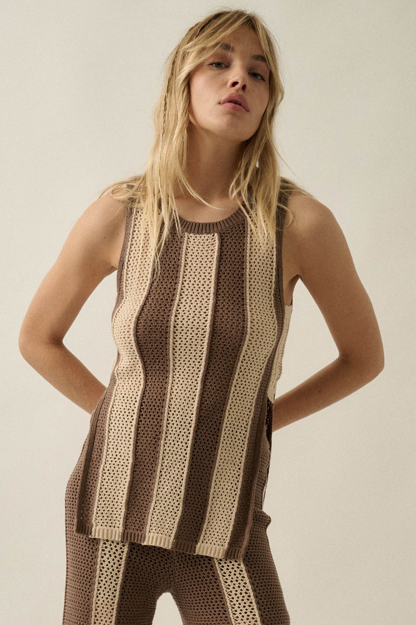 Sooner or Later Striped Crochet-Knit Tunic Tank Top - ShopPromesa