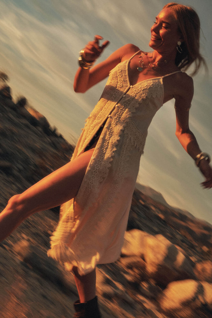 Up in the Air Cotton Gauze and Lace Maxi Top - ShopPromesa