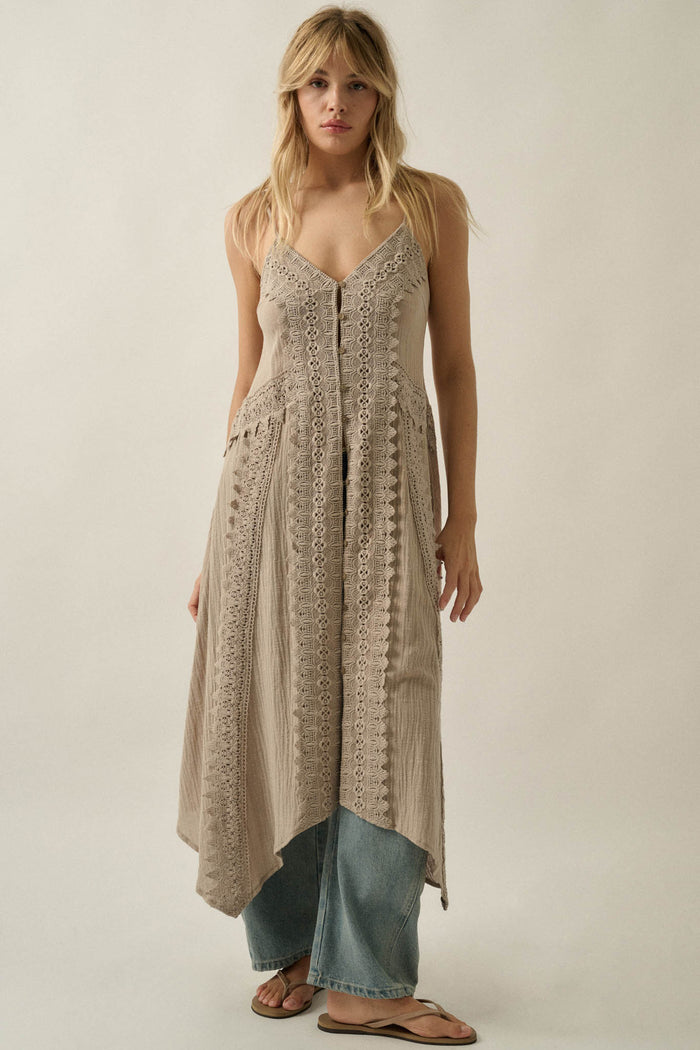 Up in the Air Cotton Gauze and Lace Maxi Top - ShopPromesa