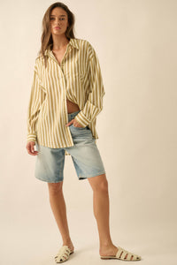 Saturday Morning Oversize Striped Button-Up Shirt - ShopPromesa