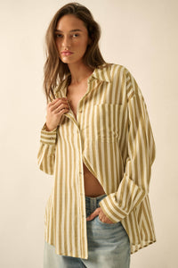 Saturday Morning Oversize Striped Button-Up Shirt - ShopPromesa