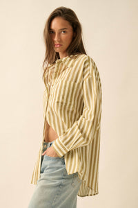 Saturday Morning Oversize Striped Button-Up Shirt - ShopPromesa