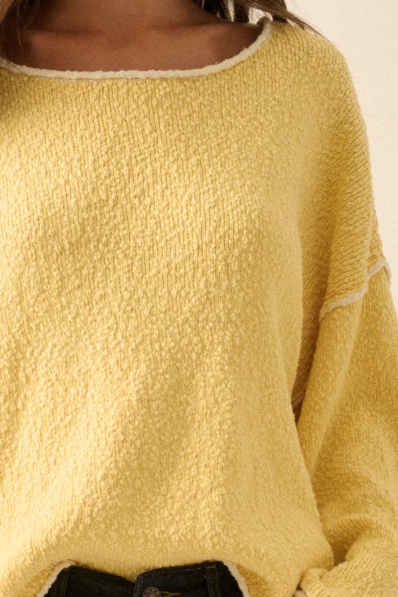 Get Cozy Textured Knit Exposed-Seam Sweater - ShopPromesa