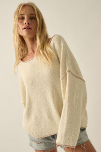 Get Cozy Textured Knit Exposed-Seam Sweater - ShopPromesa