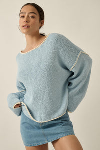 Get Cozy Textured Knit Exposed-Seam Sweater - ShopPromesa