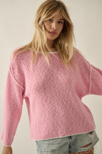 Get Cozy Textured Knit Exposed-Seam Sweater - ShopPromesa