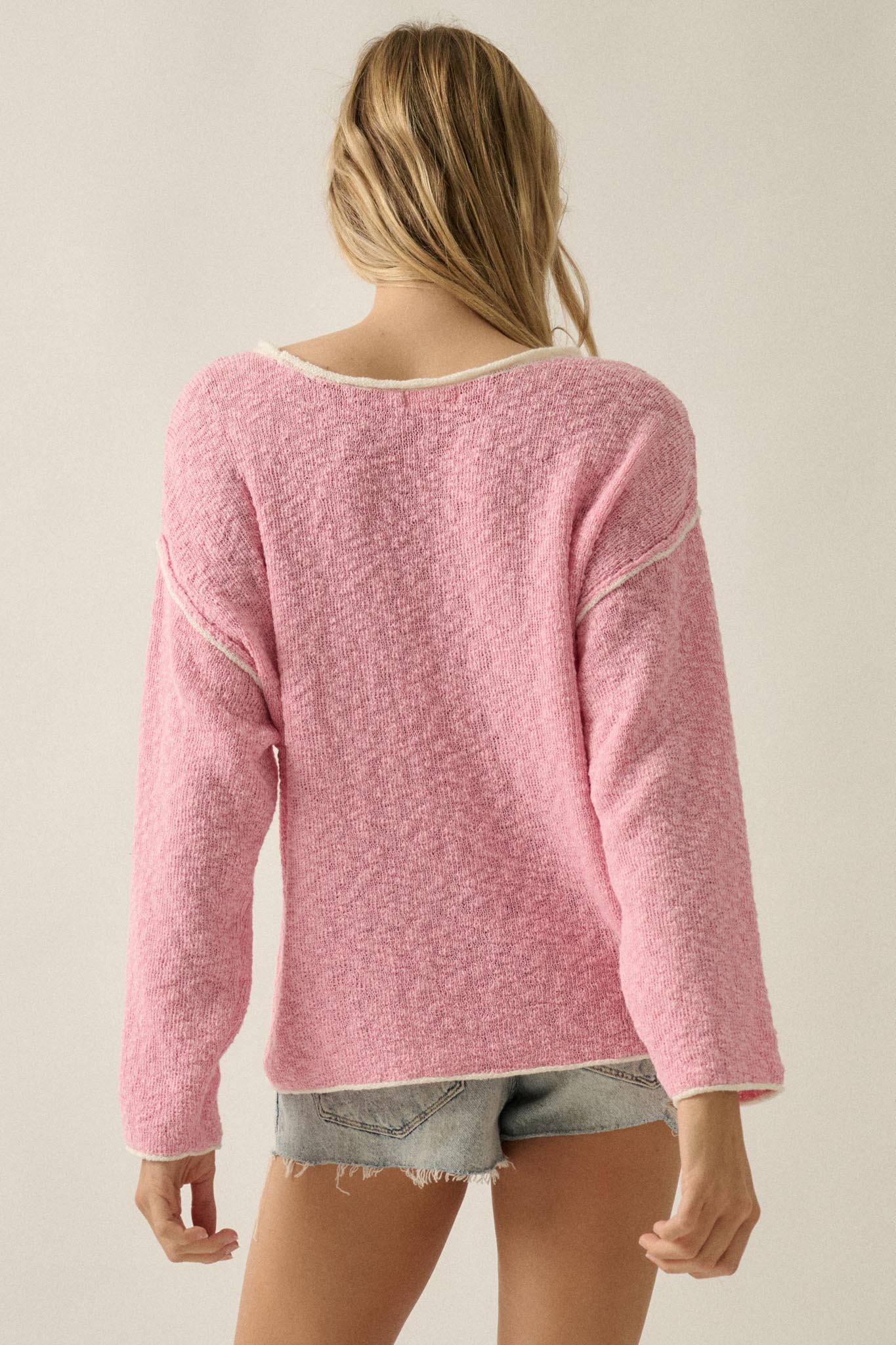 Get Cozy Textured Knit Exposed-Seam Sweater - ShopPromesa
