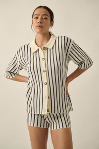 Cabana Club Striped Knit Button-Up Resort Shirt - ShopPromesa