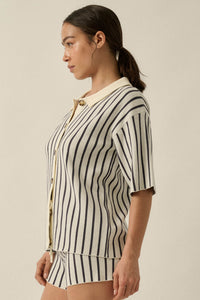 Cabana Club Striped Knit Button-Up Resort Shirt - ShopPromesa