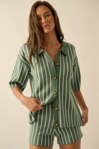 Cabana Club Striped Knit Button-Up Resort Shirt - ShopPromesa