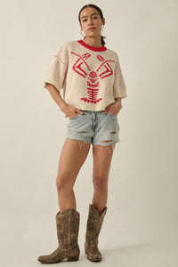 Rock Lobster Jacquard-Knit Short-Sleeve Sweater - ShopPromesa