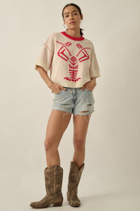 Rock Lobster Jacquard-Knit Short-Sleeve Sweater - ShopPromesa
