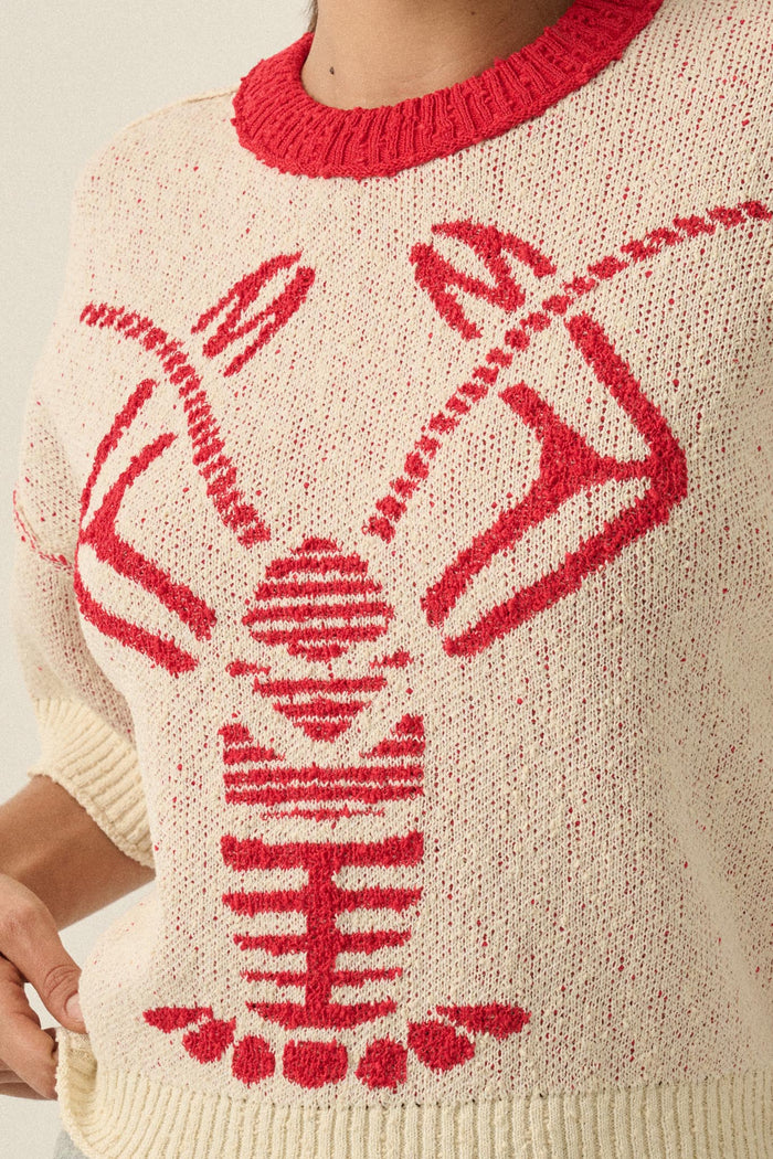 Rock Lobster Jacquard-Knit Short-Sleeve Sweater - ShopPromesa