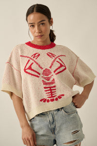 Rock Lobster Jacquard-Knit Short-Sleeve Sweater - ShopPromesa