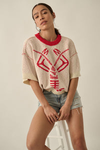 Rock Lobster Jacquard-Knit Short-Sleeve Sweater - ShopPromesa