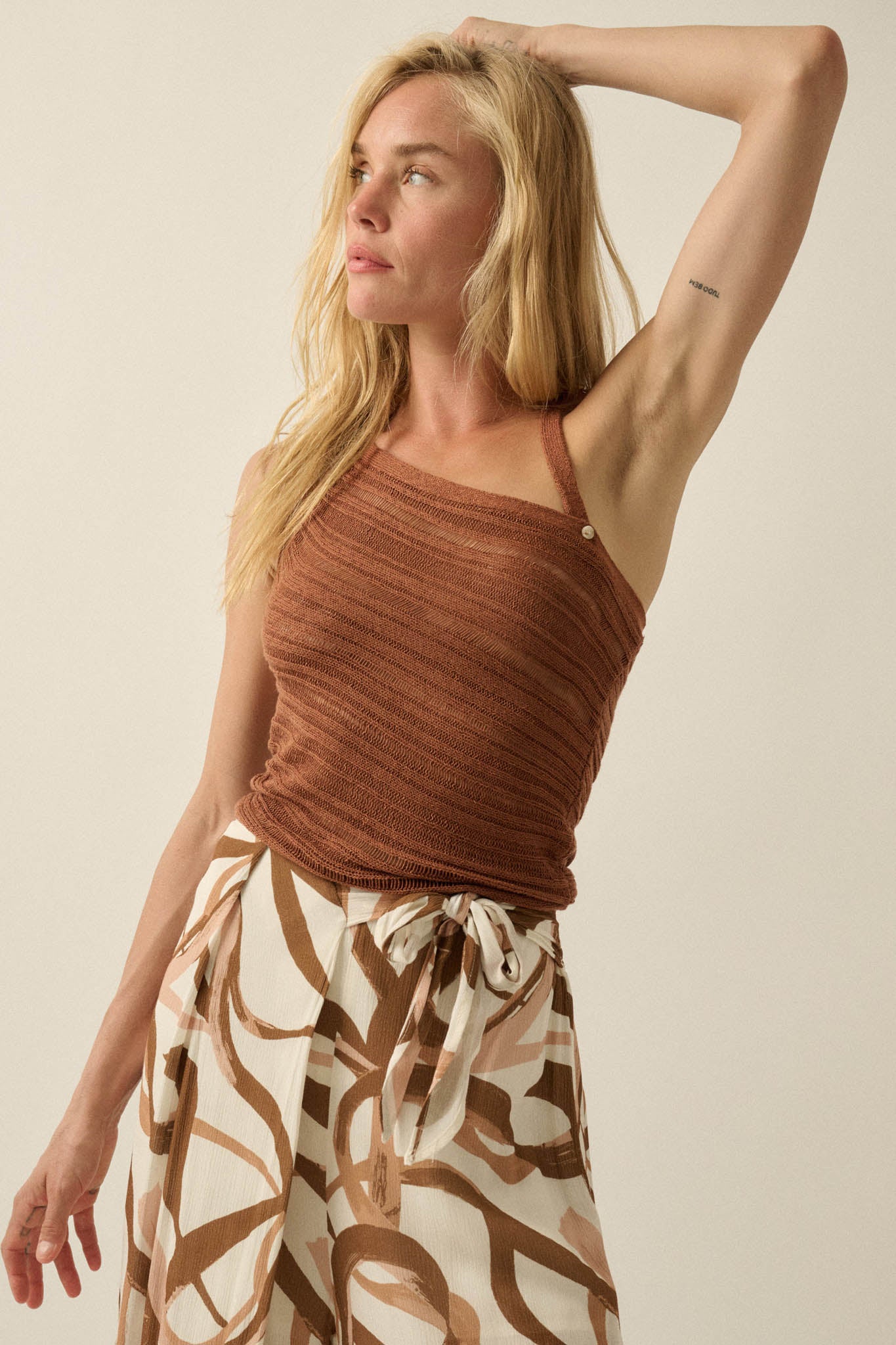 Cool Summer Ladder-Knit Asymmetrical Tank Top - ShopPromesa