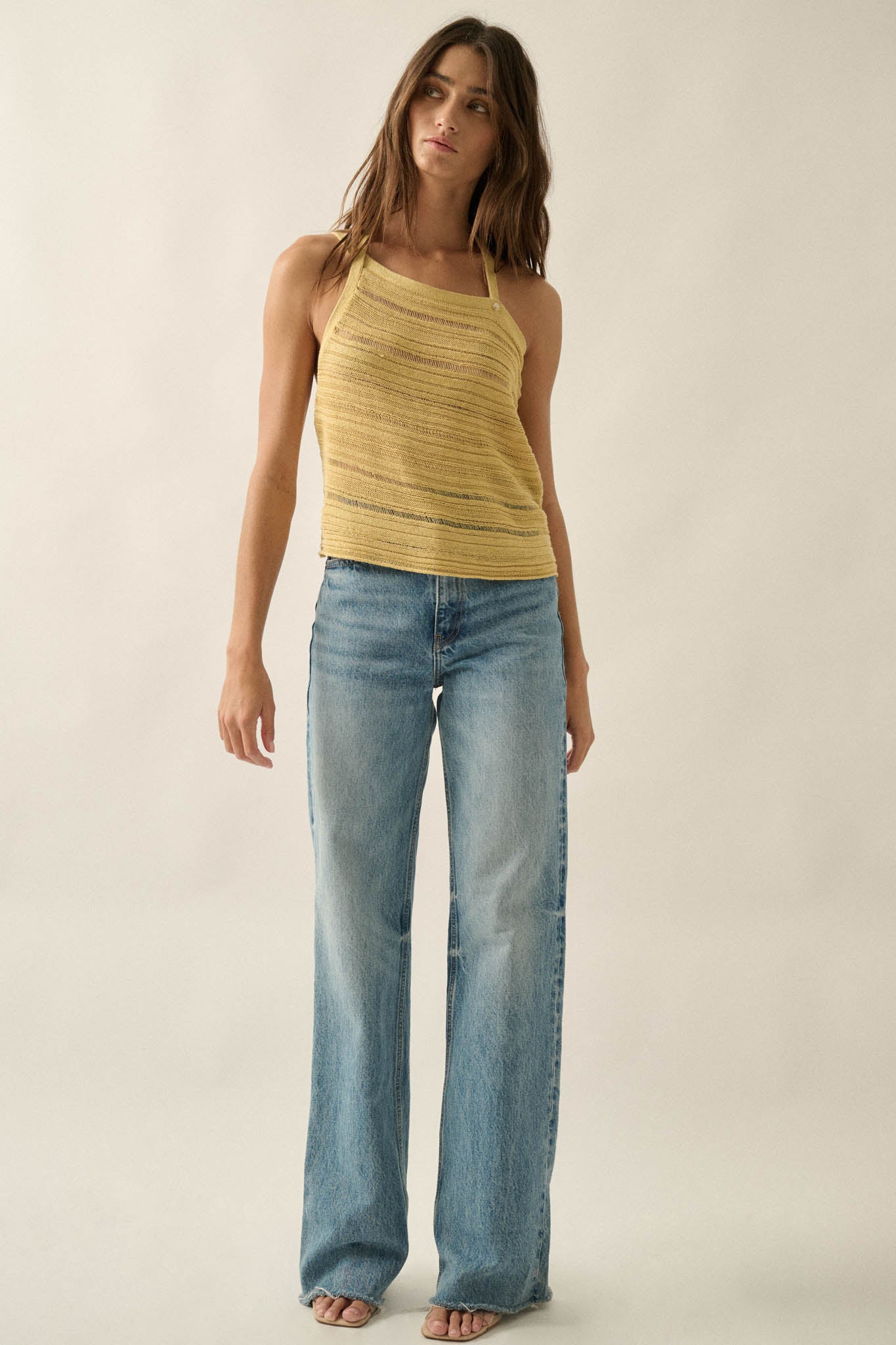 Cool Summer Ladder-Knit Asymmetrical Tank Top - ShopPromesa