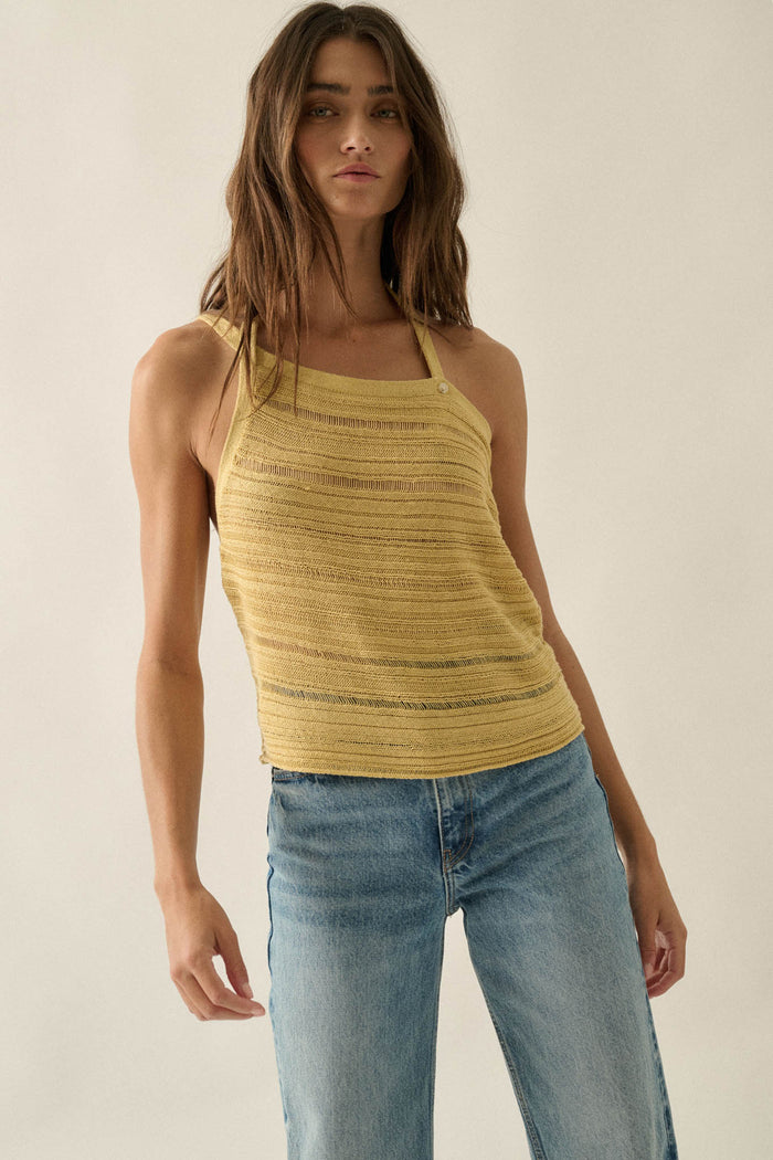 Cool Summer Ladder-Knit Asymmetrical Tank Top - ShopPromesa