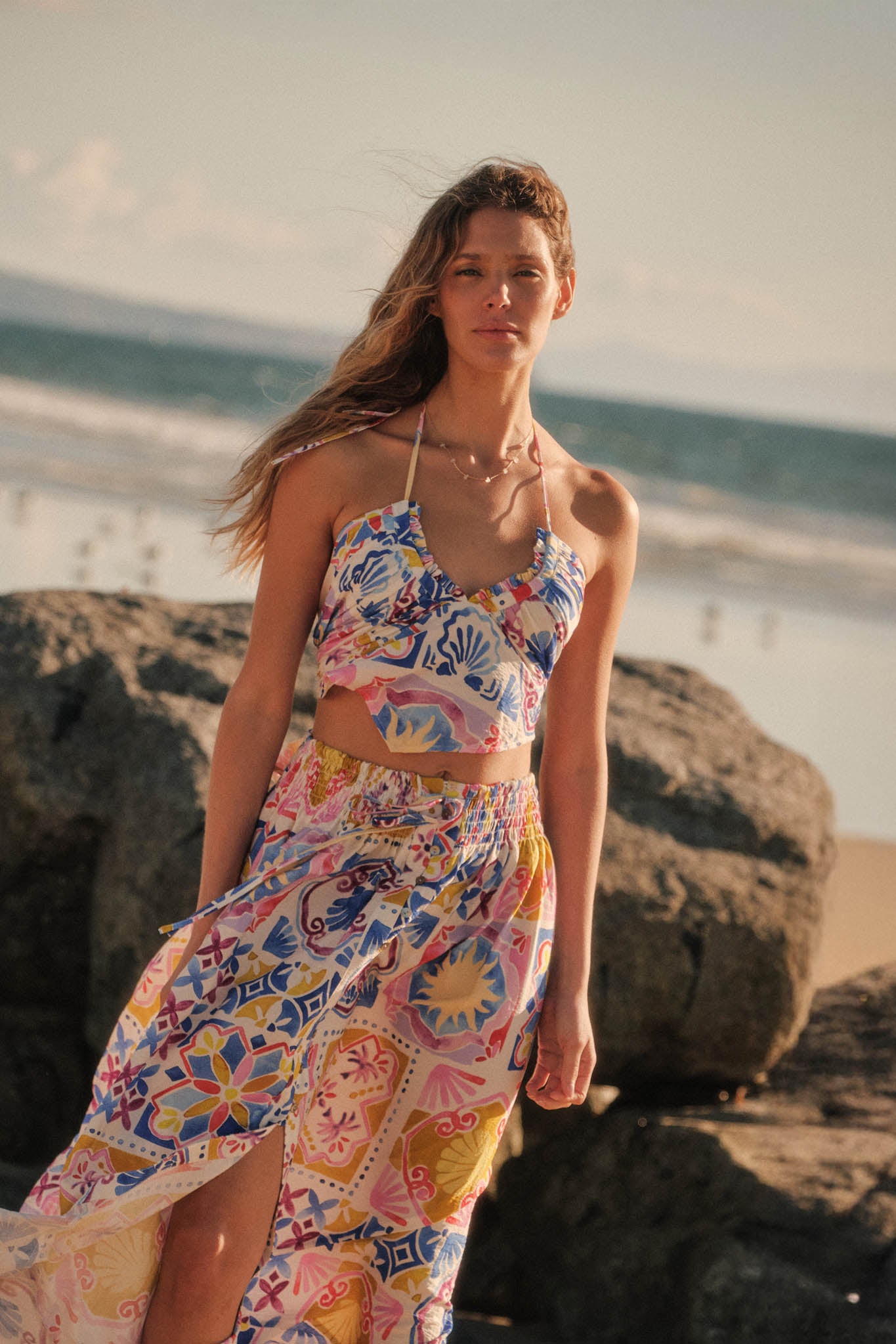 Iconic Ibiza Tile-Print Cropped Tie-Back Halter Top - ShopPromesa
