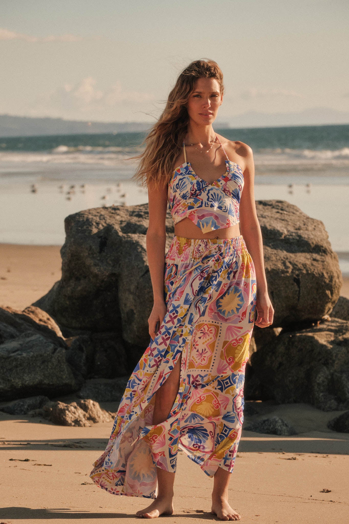 Iconic Ibiza Tile-Print Cropped Tie-Back Halter Top - ShopPromesa