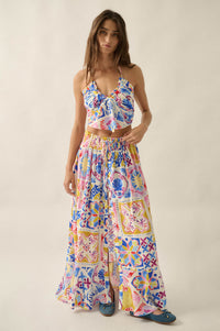 Iconic Ibiza Tile-Print Cropped Tie-Back Halter Top - ShopPromesa
