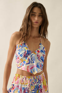 Iconic Ibiza Tile-Print Cropped Tie-Back Halter Top - ShopPromesa
