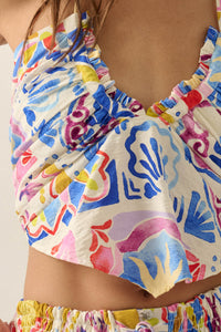 Iconic Ibiza Tile-Print Cropped Tie-Back Halter Top - ShopPromesa