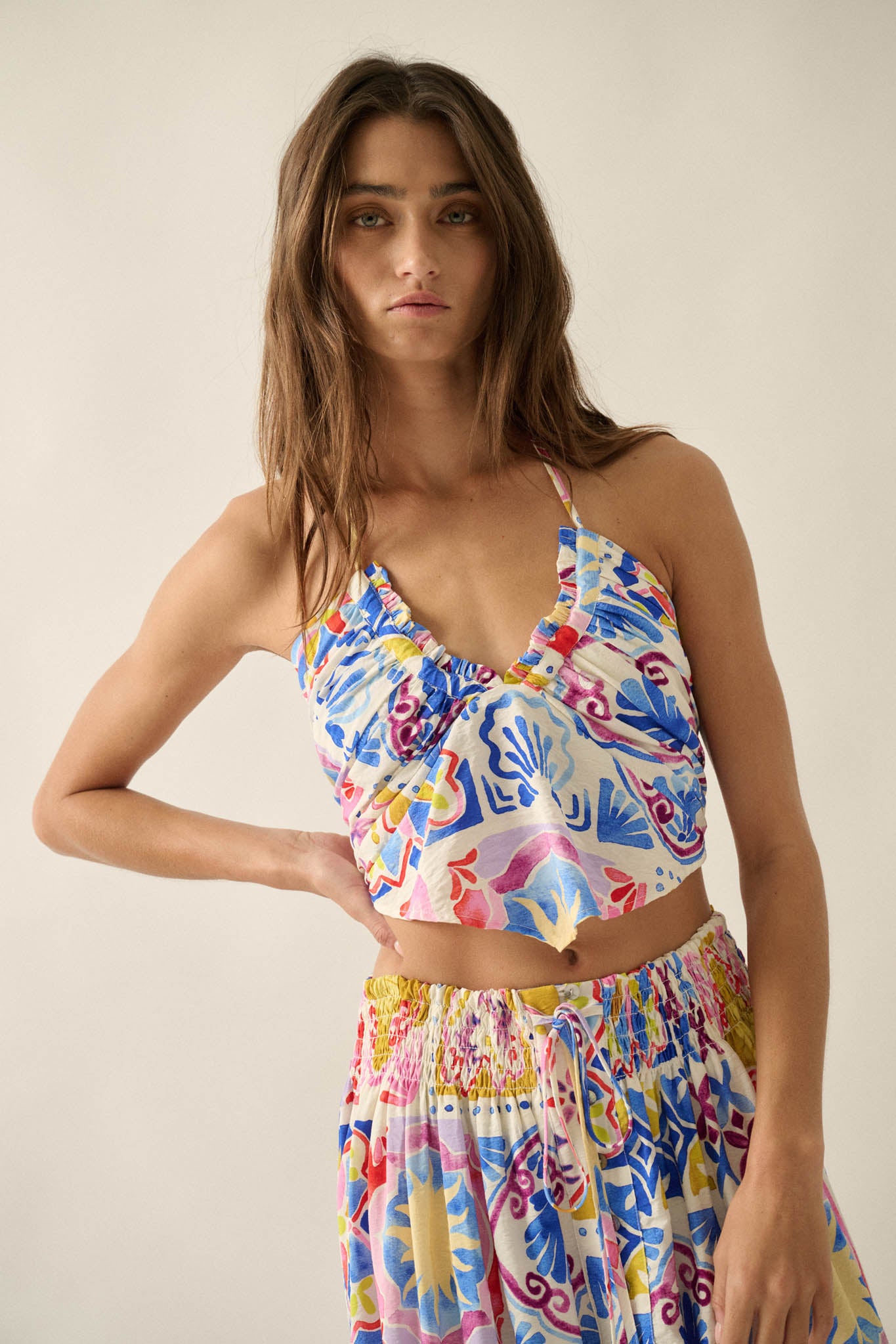 Iconic Ibiza Tile-Print Cropped Tie-Back Halter Top - ShopPromesa