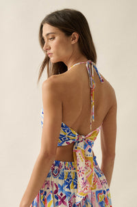 Iconic Ibiza Tile-Print Cropped Tie-Back Halter Top - ShopPromesa