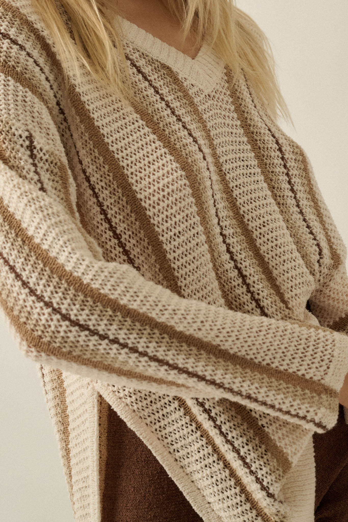 Low Tide Striped Crochet Knit Oversize Sweater - ShopPromesa