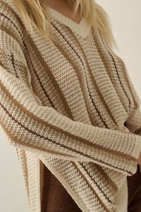 Low Tide Striped Crochet Knit Oversize Sweater - ShopPromesa